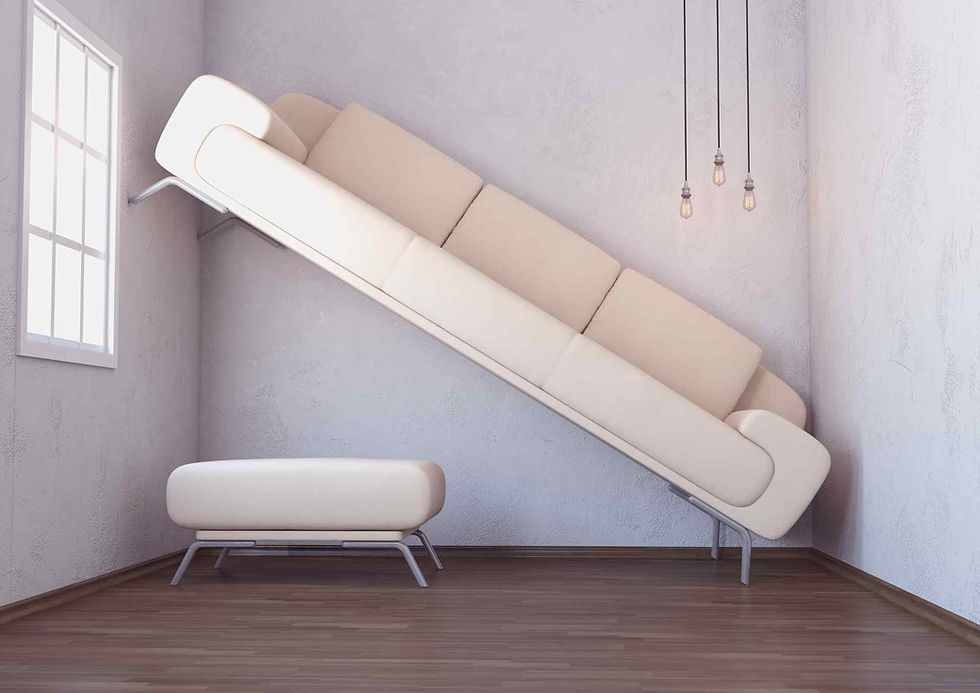 un canapé trop grand pour la pièce symbolisant une personne qui est trop et qui n'arrive pas à trouver sa place à analyser en psychothérapie à brignoles en psychanalyse