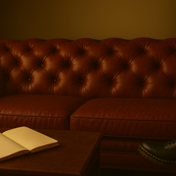 Dr Martens attend devant son canapé rouge en cuir et se souvient.