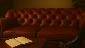 Dr Martens attend devant son canapé rouge en cuir et se souvient.