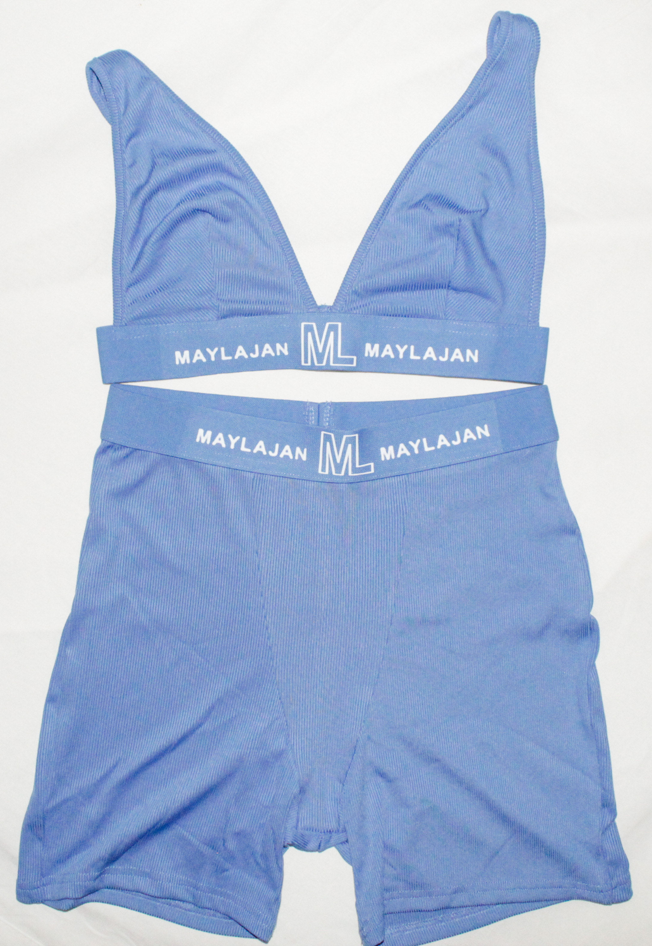 Blue ML Crop top biker shorts set