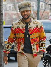 Usher in African print jacket