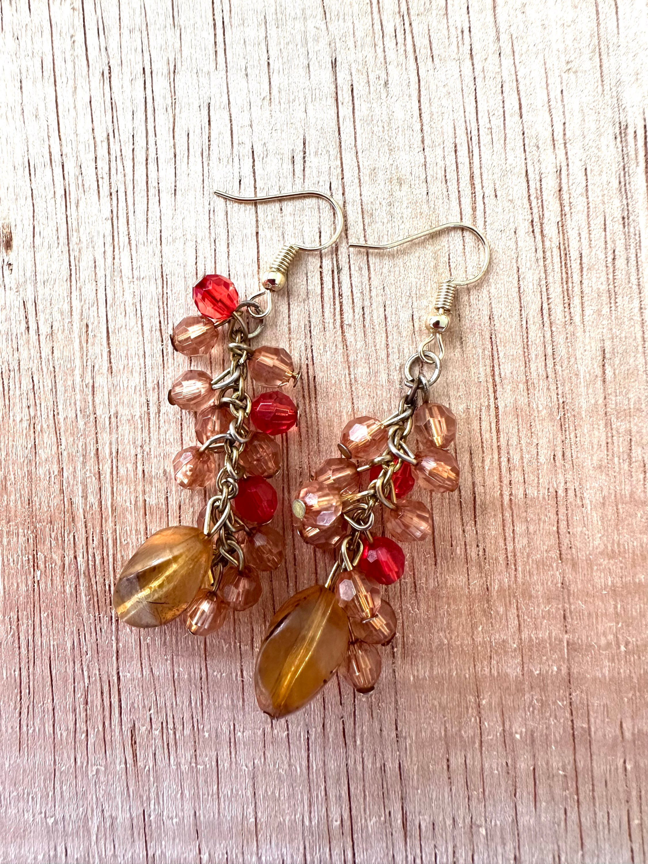 Earrings - Delicate Ruby Amber Drops