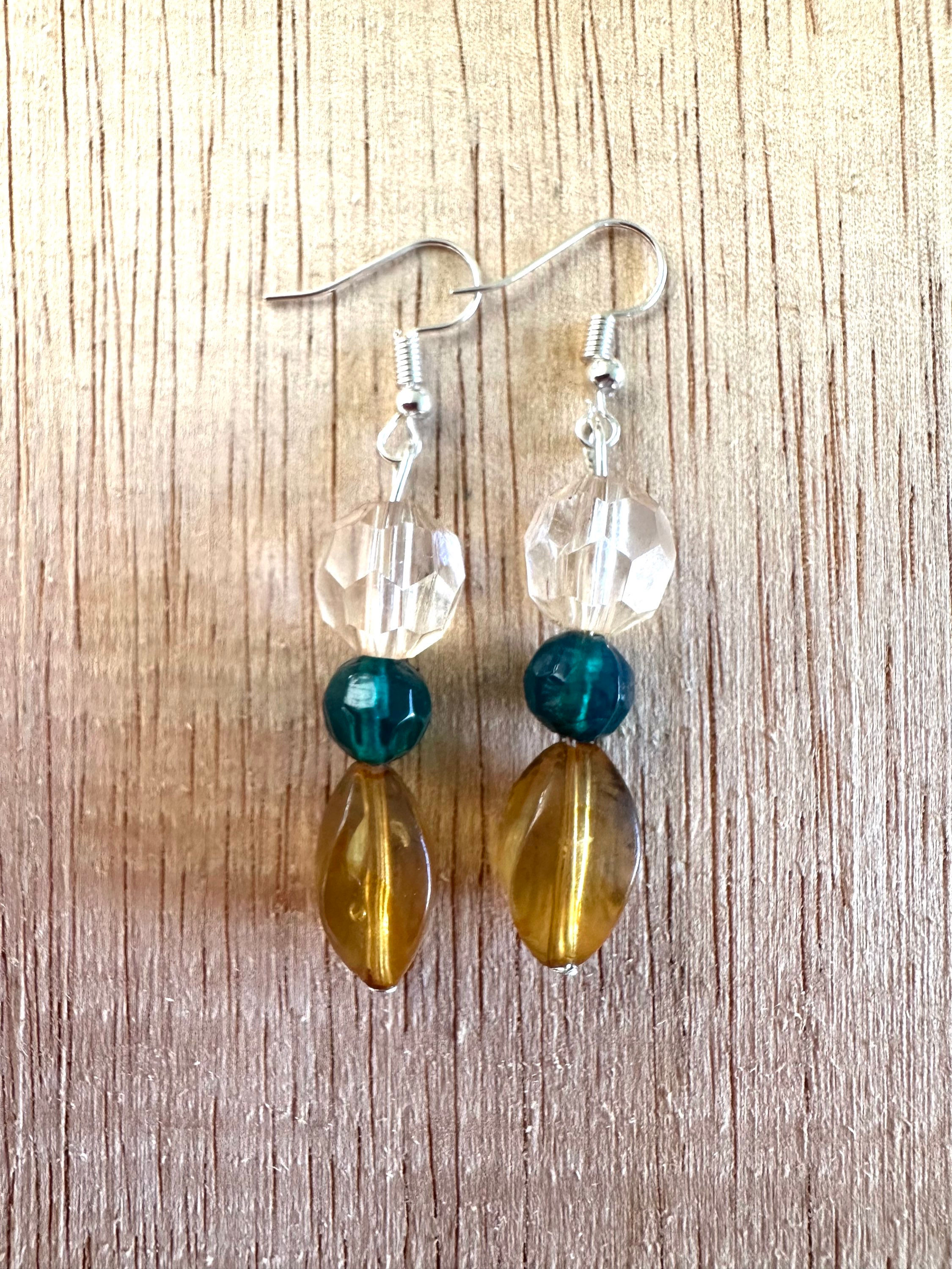 Earrings - Amber, Sea Green, Clear Globes