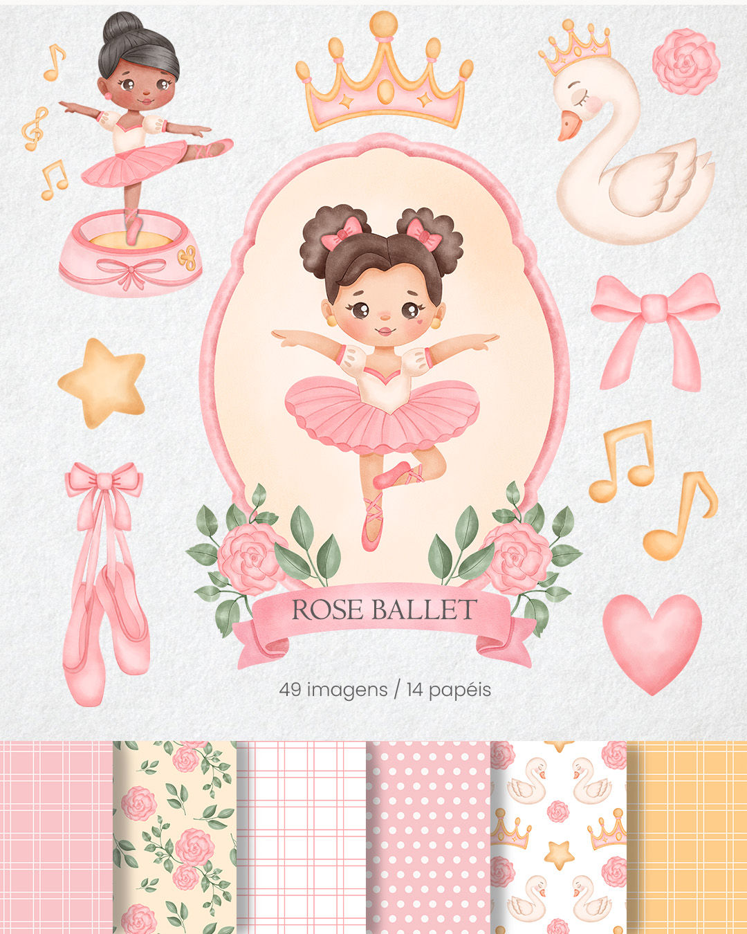 Bailarina, Sapatilha Ballet, Ballet, Caixa de música, Rosas, Coroa, Cisne, Estrela, Notas musicais, Coração