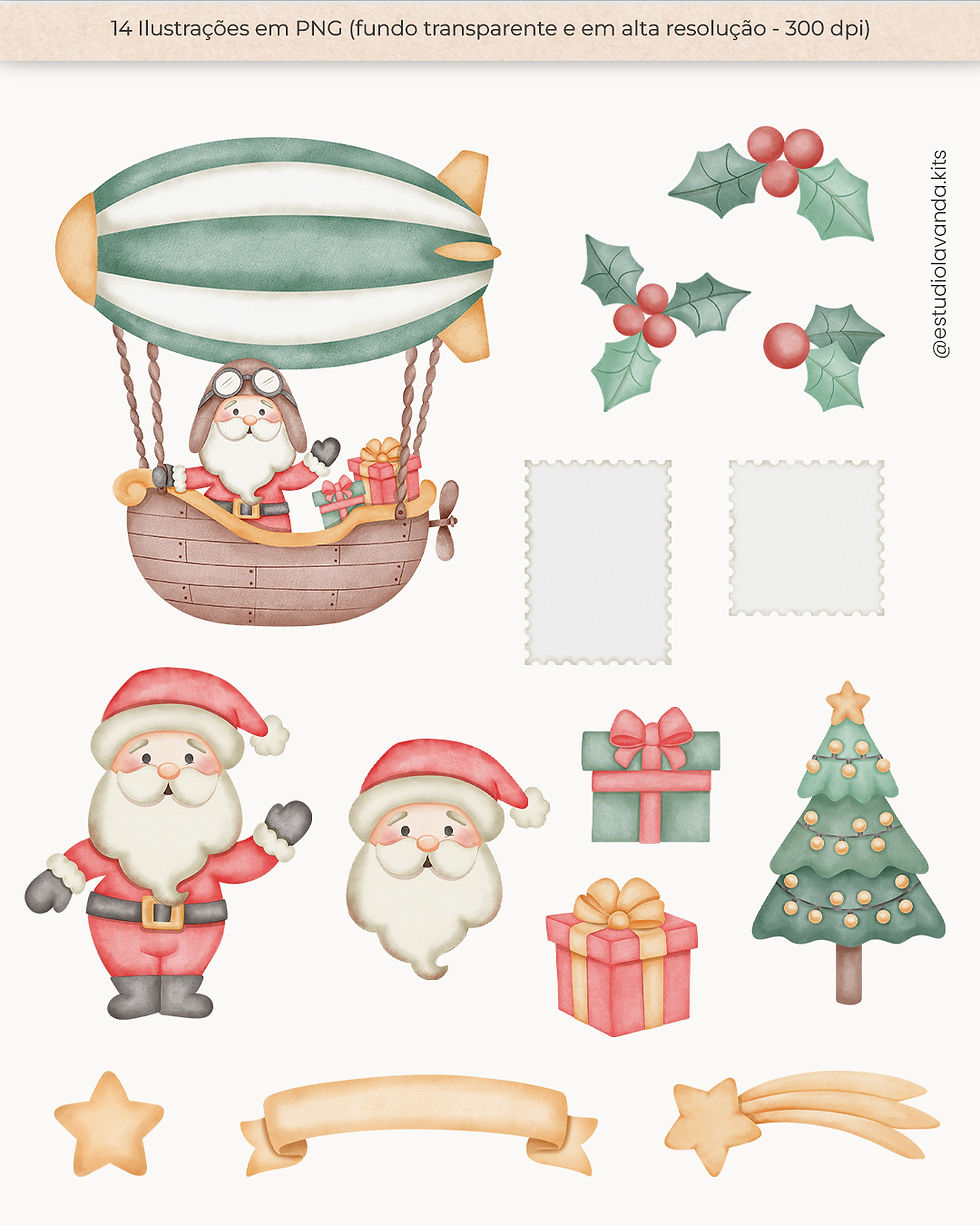 Papai Noel - Árvore de Natal - Dirigível - Selos