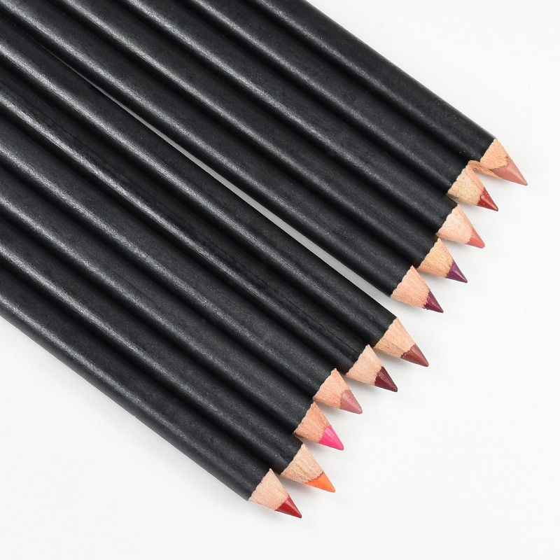 Thumbnail: Black Wooden 12-Color Waterproof Lip Liner Pens