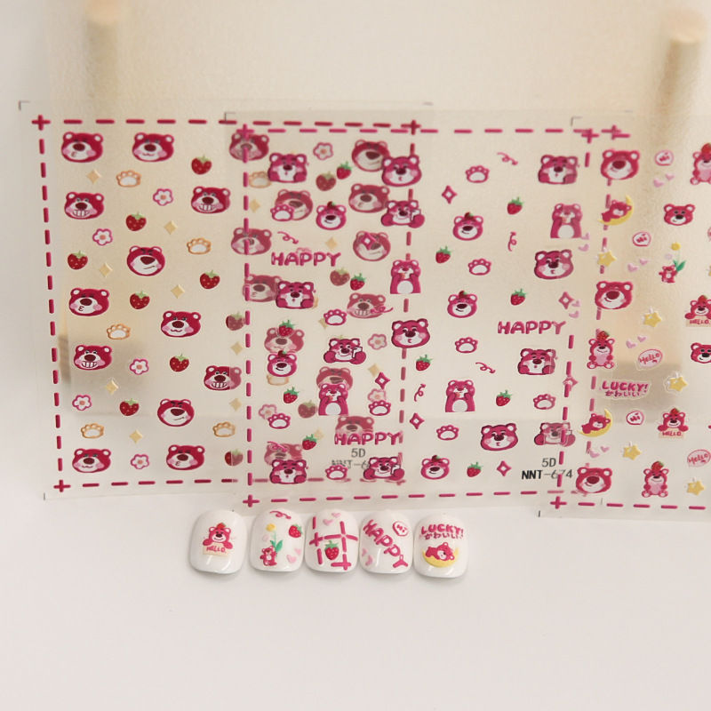 Thumbnail: 5D Strawberry Bear Nail Stickers for Cute Decor
