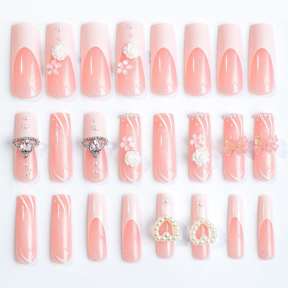 Thumbnail: French Tip Butterfly Pearl Nail Art - 24 Pieces Set
