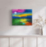 Thumbnail: Abstract landscape in vibrant acrylic, oil, and pastel featuring layered bands of magenta, blue, turquoise, and golden yellow