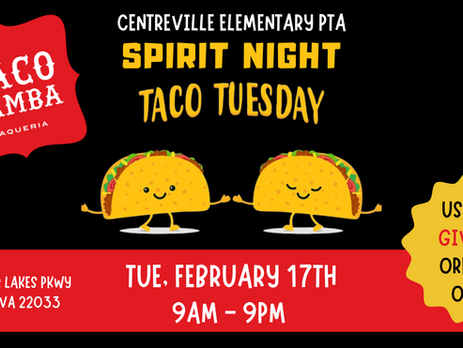 💰 Spirit Night @ Taco Bamba | Tue, Feb 17 | 9AM-9PM