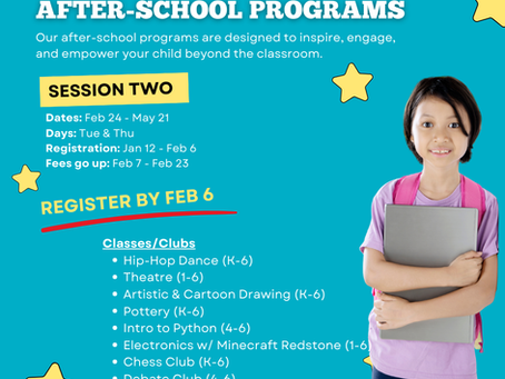 🎒 After-School Program Registration Opens Jan 12th
