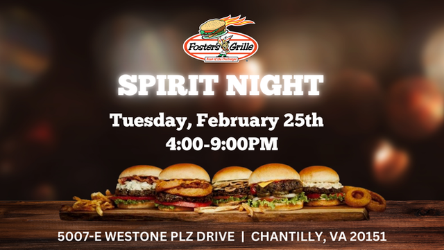 🍔 Spirit Night @ Foster's Grille | Tue, Feb 25th