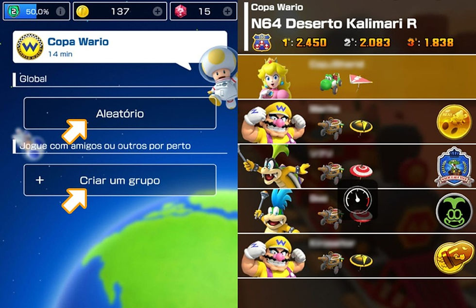 No modo multiplayer de Mario Kart Tour é possível jogar com outros pilotos online ou com amigos localmente — Foto: Reprodução/Rafael Monteiro