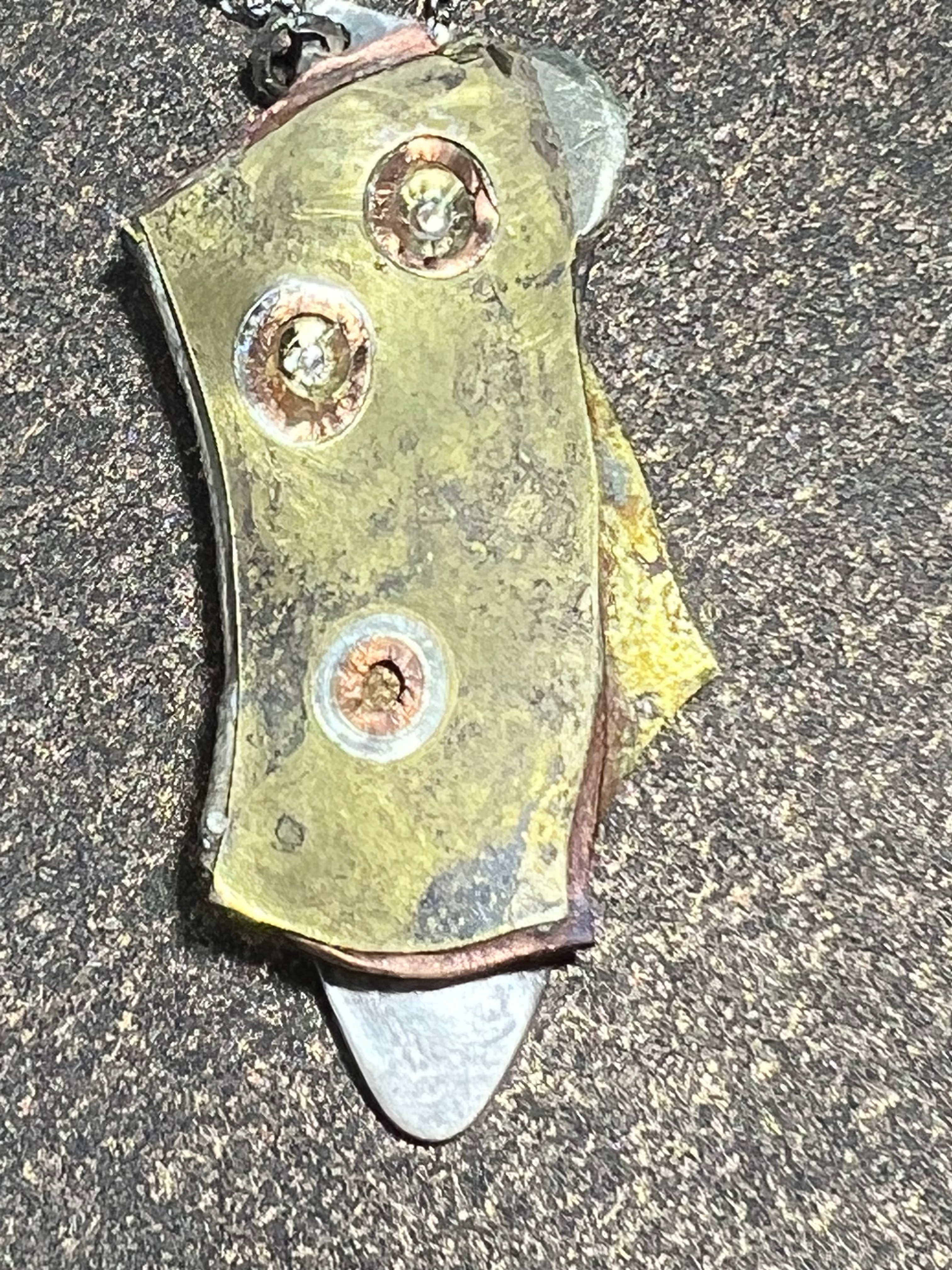 Fused Brass, Copper & 925 Silver Pendant