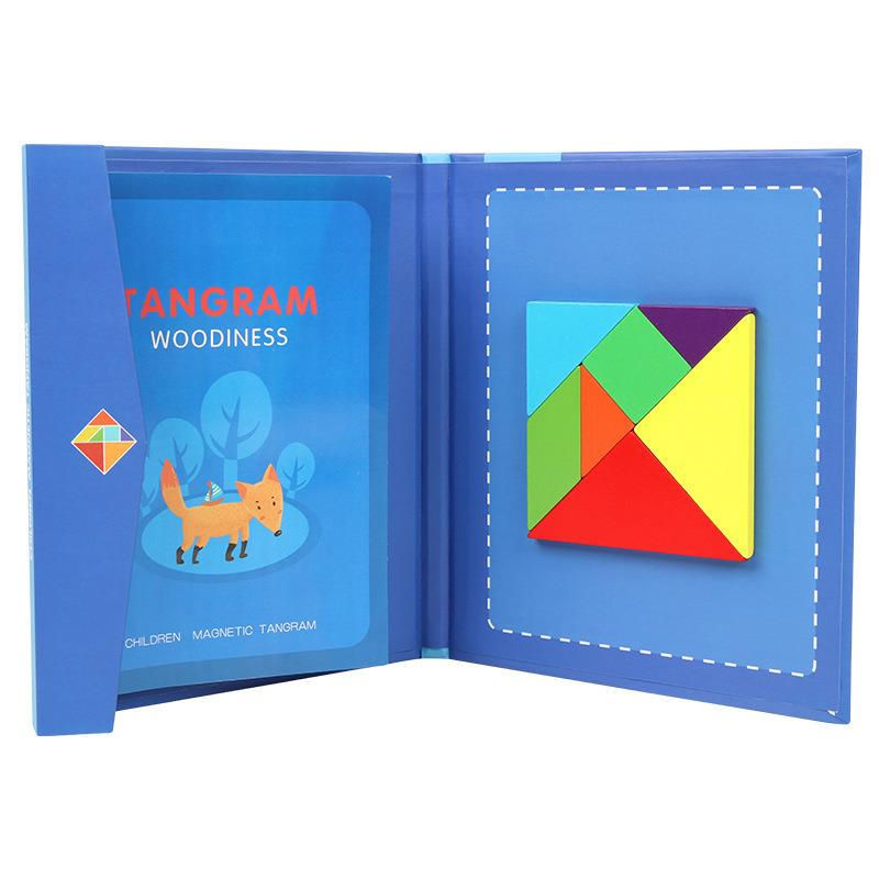 Thumbnail: Wooden Jigsaw Magnetic Tangram Puzzle Book Educational Toys For Children Baby Ki