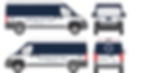 Refrigerated delivery van design featuring Artisan & Vine Market logos in navy on white. Side view and rear view with QR codes and contact info.