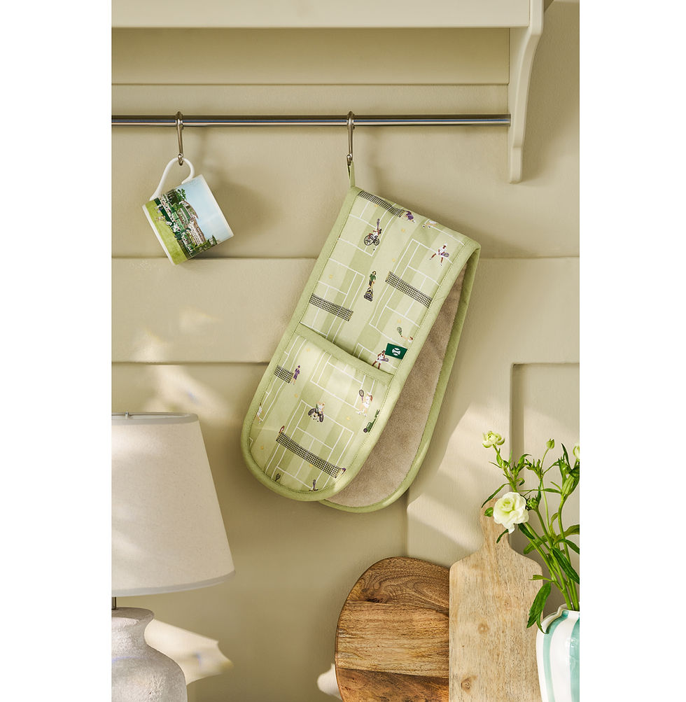 Wimbledon at Home: Wimbledon Awaits Double Oven Gloves, £30; Wimbledon Awaits Scene Mug, £17, The Wimbledon Online Shop (The Wimbledon Online Shop/PA)