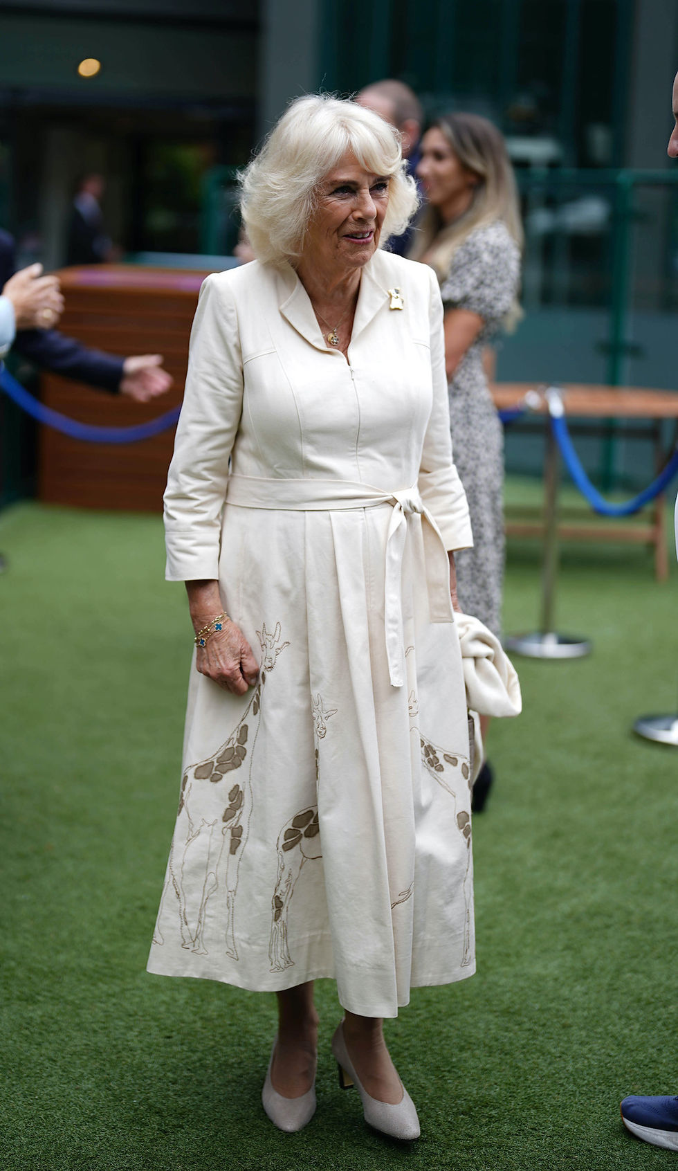 Queen Camilla during a visit to the All England Lawn Tennis and Croquet Club in Wimbledon in 2024