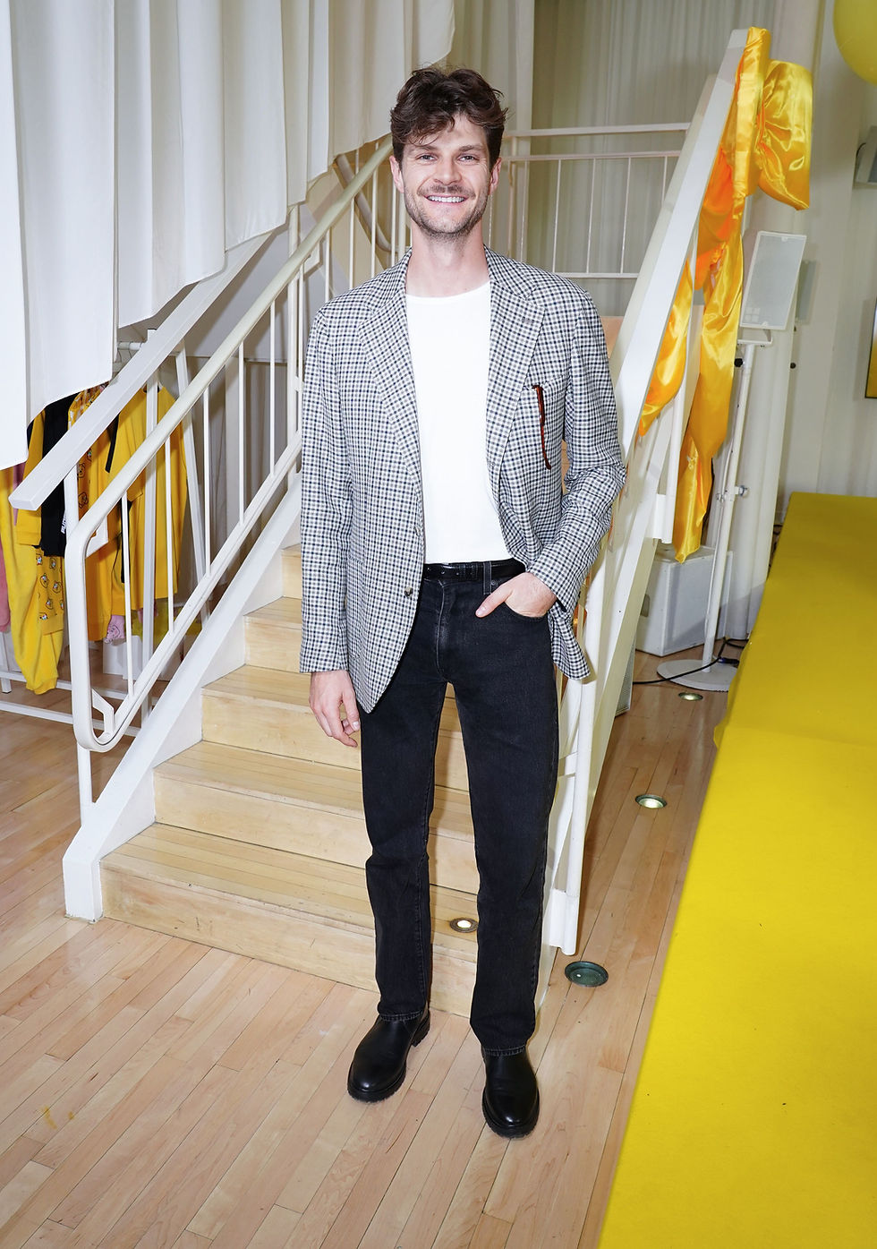 Jim Chapman is seen as children and young people who have been supported by BBC Children in Need funded projects unveil the new Children in Need T-Shirt designed by Emma Willis, during a fashion show at Sanderson Hotel London. Picture date: Wednesday September 17, 2025. PA Photo. Photo credit should read: Ian West/PA Wire
