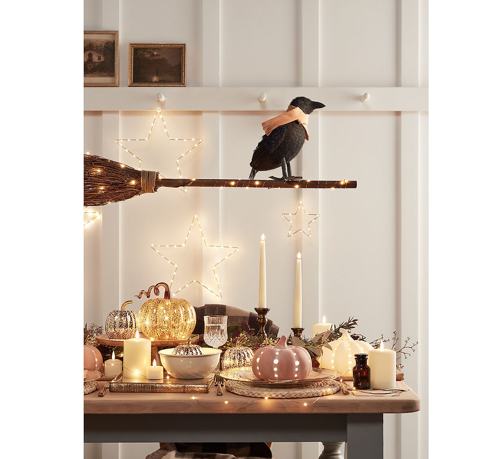 Lights4fun Witches Broom Light Up Halloween Decoration; 2 Ombre Mercury Glass LED Pumpkin Decorations (one shown, centre); Ceramic Pumpkin Light, (far right), rest of items from a selection, Lights4fun