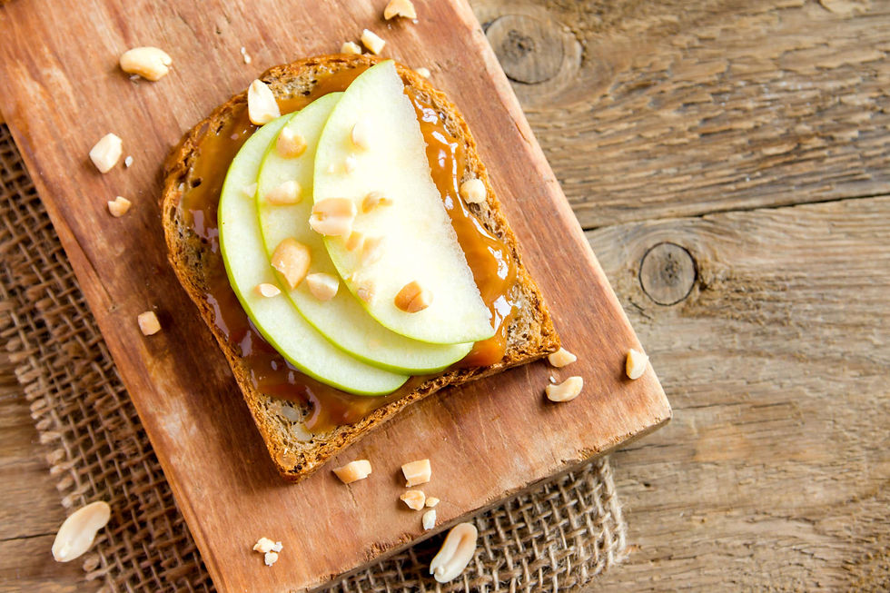 Peanut butter sandwich with apple for breakfast
