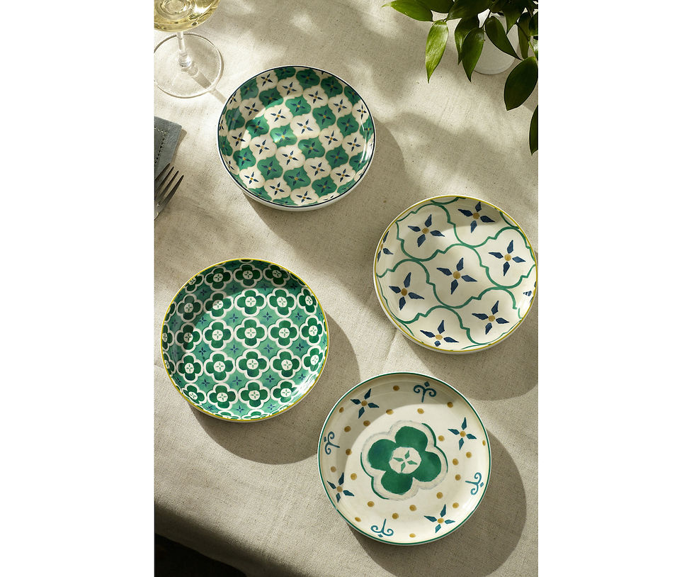 Set of 4 Green Patterned Tapas Plates, Next