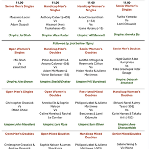 Finals Day 2024 Order of Play