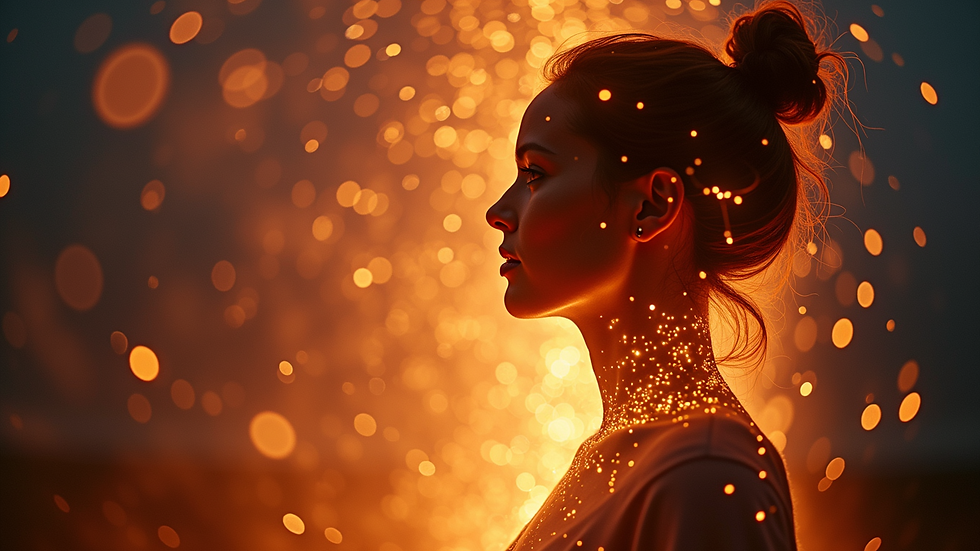 Close-up view of a glowing energy field illustration around a human silhouette