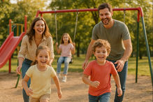 Pais e filhos brincando no parque