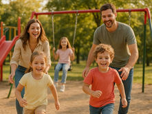 Pais e filhos brincando no parque