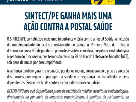 SINTECT-PE ganha mais uma ação contra a Postal Saúde