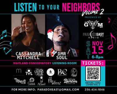 NOVEMBER 15TH. WE RETURN WITH VOL. 2 - LISTEN TO YOUR NEIGHBORS. A FUNDRAISER FOR ORIGINAL LOCAL MUSIC