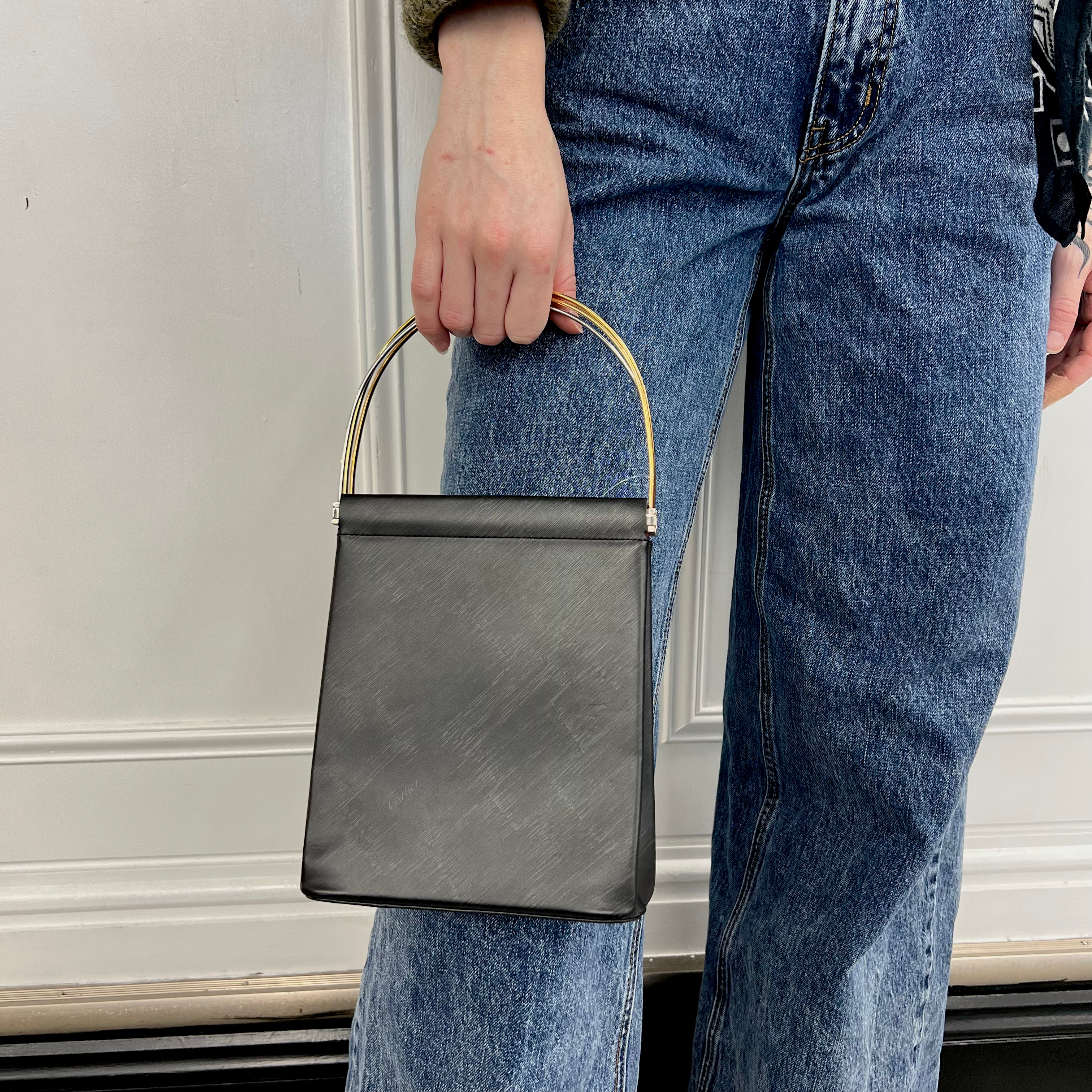 Cartier Black silver & gold hardware square handbag