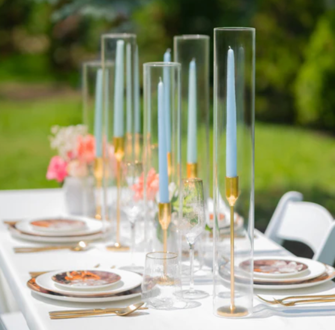 Gold Taper Candle Holder W/ Glass Chimney