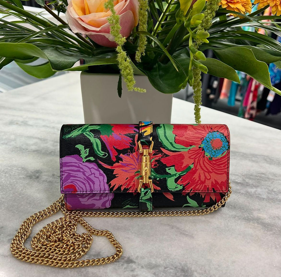 SALE Gucci Black Multicolor Floral Print Ken Scott Chain Crossbody 
