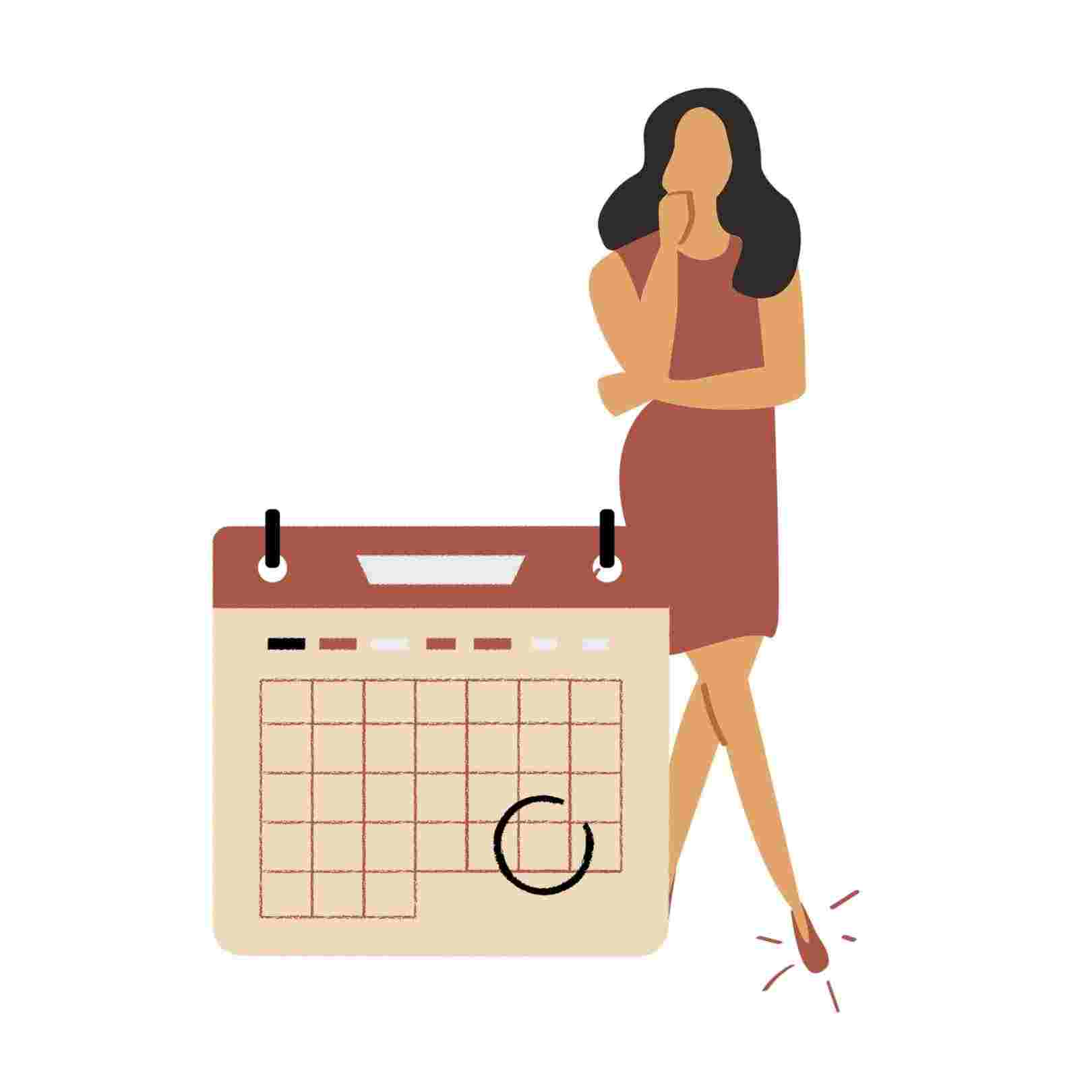 Femme appuyée sur un calendrier qui apprend lors d'un coaching personnel à fixer des objectifs S.M.R.T