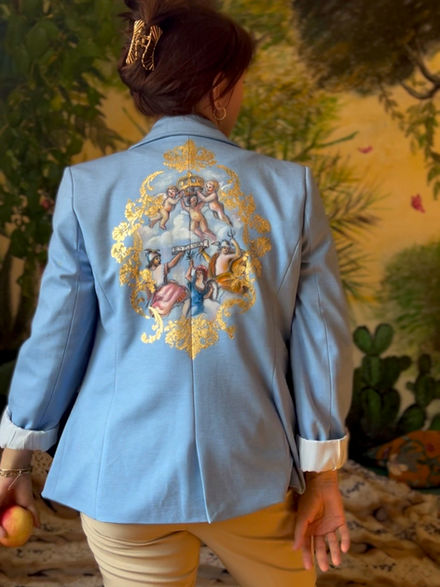 custom painted jacket inspired by renaissance paiting