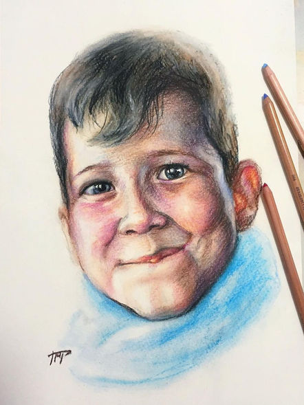 childs commission portrait with color pencils