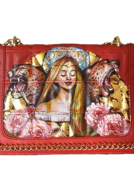 custom paited bag with golden leaf, handpainted bag