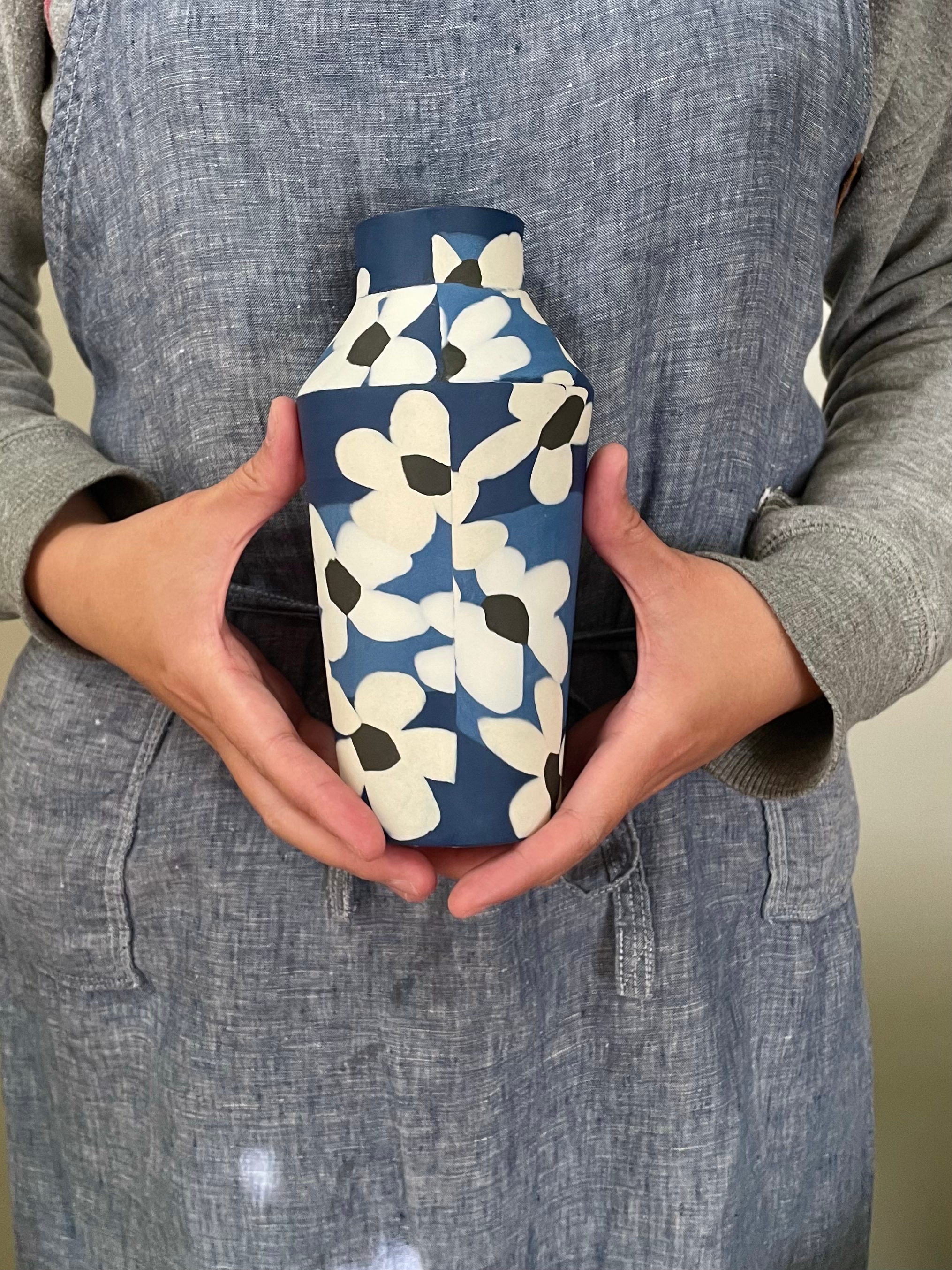 Cobalt Blue Flower Nerikomi Porcelain Vase