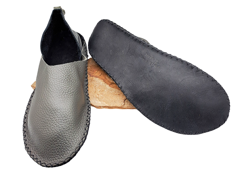 Thumbnail: Black & grey women's barefoot shoes handmade for comfort with soft leather soles that support grounding and natural movement