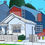 Thumbnail: A painting of an older white home at the front and a modern dark blue and wood extension at the back with blue skies and trees.
