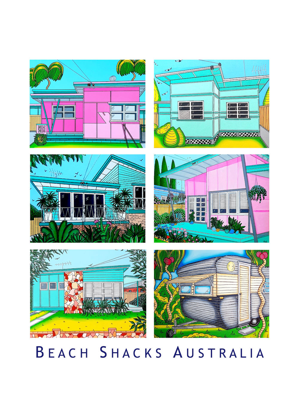 Beach Shacks Australia Tea Towel