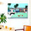 Thumbnail: A commission painting of a home with a work truck a caravan and three family pets shown hanging in a room.