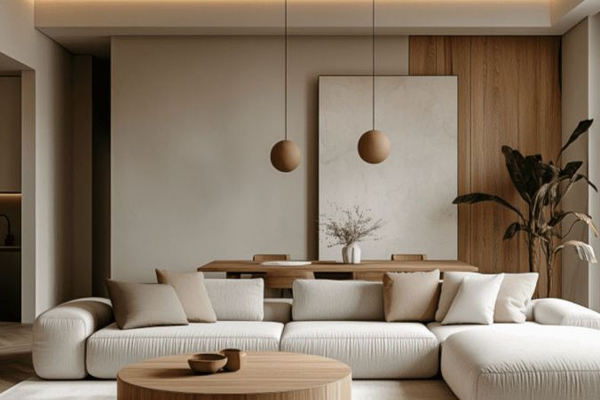 A Sleek designed interior with White sofa set
