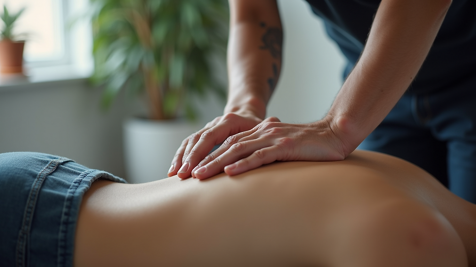 Close-up view of chiropractic adjustment on a patient’s back