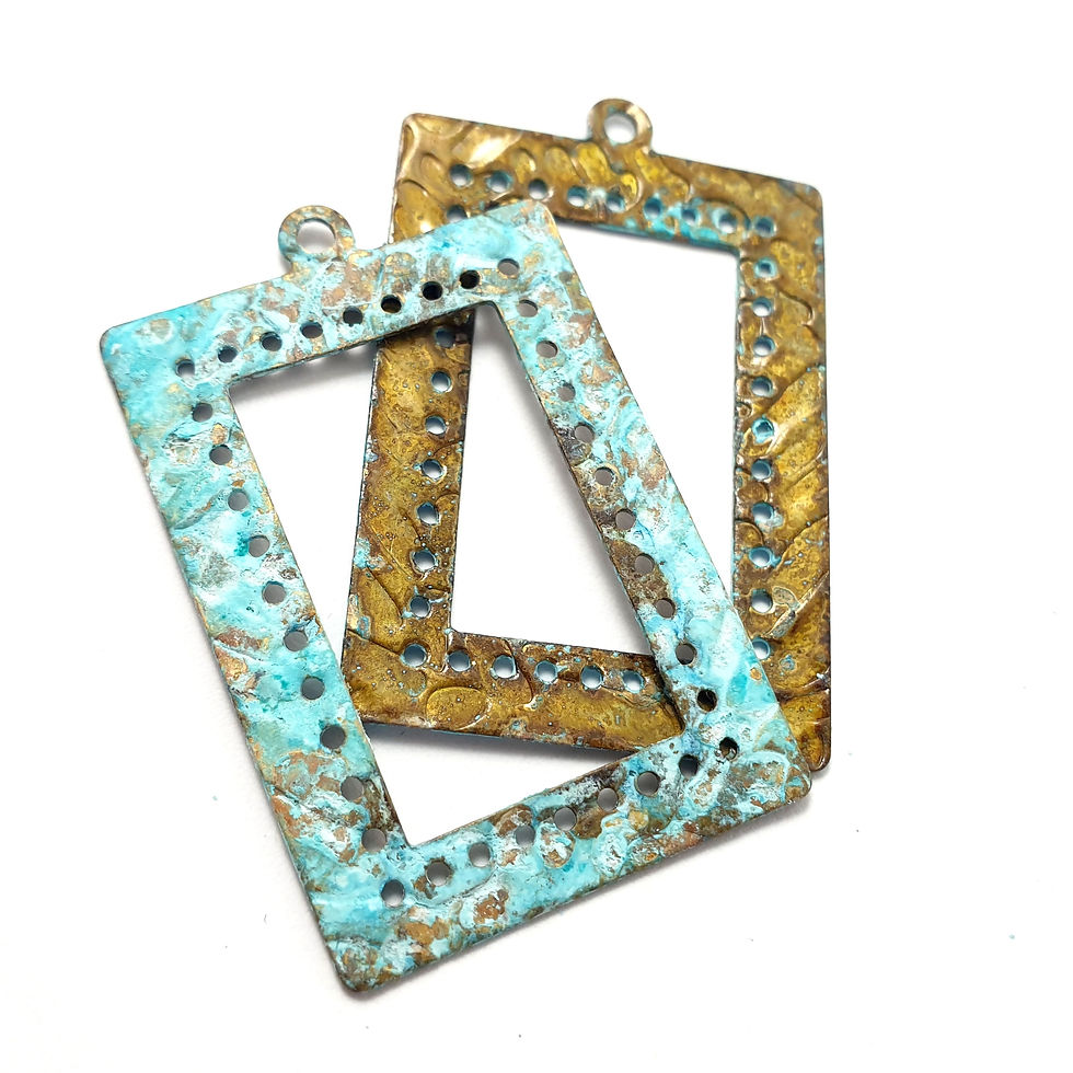 6ps Rectangle pendant blank 38 holes Brass textured blue connector 909