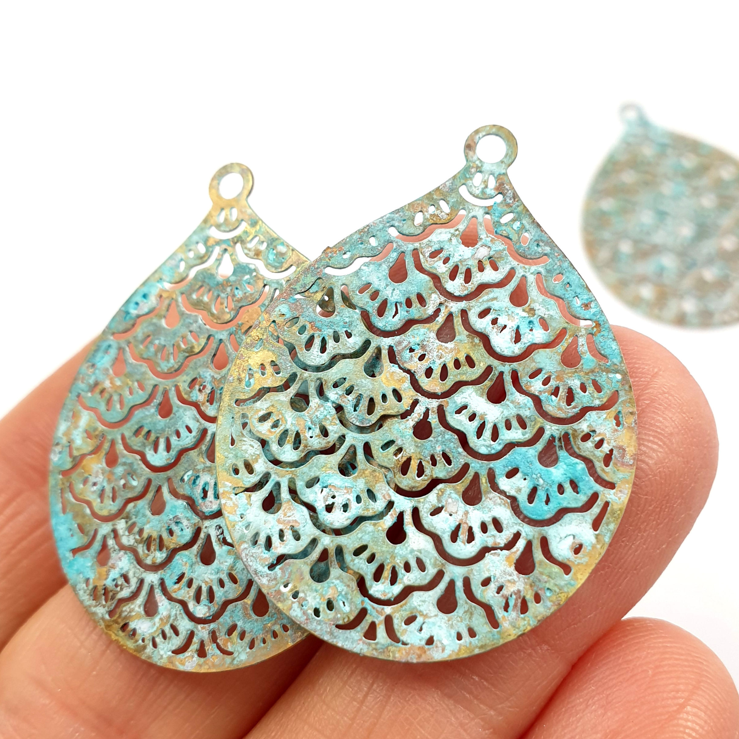 4ps Drop earring flat charm Flower drop pendant brass laser cut findings 552