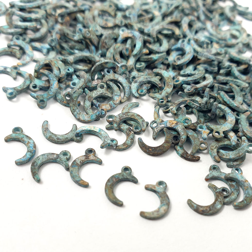Thumbnail: 20pcs Small moon charms Brass green verdigris rustic patina 302