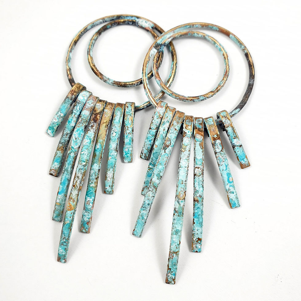 Thumbnail: 1 pair Tassel earrings Trim brass Large circle hoop blue turquoise color 915